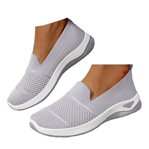 Xbemkste Freizeitschuhe Damen Slip On Sneaker Bequeme Weiche Sportschuhe Leichte Atmungsaktive Flach Schuhe Schlupfschuhe Laufschuhe Damen Walkingschuhe (Grey, 38.5) von Xbemkste