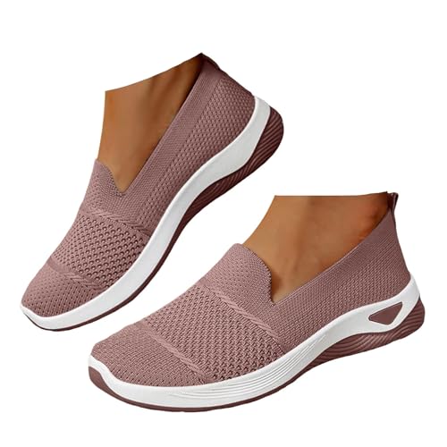 Xbemkste Freizeitschuhe Damen Slip On Sneaker Bequeme Weiche Sportschuhe Leichte Atmungsaktive Flach Schuhe Schlupfschuhe Laufschuhe Damen Walkingschuhe (Khaki, 38.5) von Xbemkste
