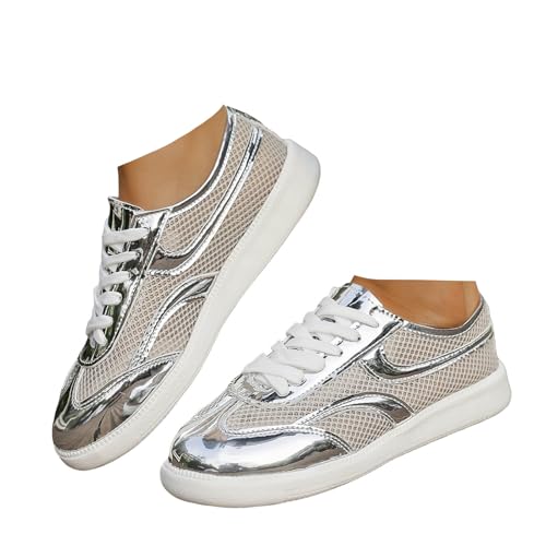 Xbemkste Freizeitschuhe Damen Sneaker Atmungsaktive Mesh Flach Schuhe Bequeme Halbschuhe Schnürer Sportschuhe Damen Low-Top Walkingschuhe Leichte Sommerschuhe (40.5) von Xbemkste