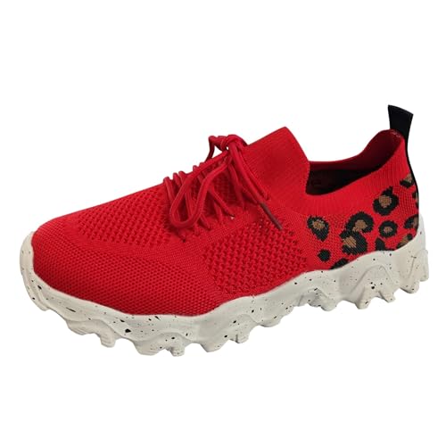 Xbemkste Freizeitschuhe Damen Sneaker Atmungsaktive Mesh Laufschuhe Bequem Sportschuhe Frauen Schnürschuhe Leicht Sportlich Flache Schuhe Walkingschuhe (Red, 40.5) von Xbemkste