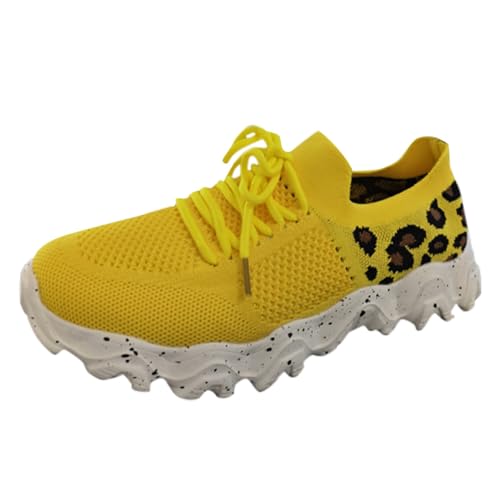 Xbemkste Freizeitschuhe Damen Sneaker Atmungsaktive Mesh Laufschuhe Bequem Sportschuhe Frauen Schnürschuhe Leicht Sportlich Flache Schuhe Walkingschuhe (Yellow, 37.5) von Xbemkste
