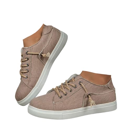 Xbemkste Freizeitschuhe Damen Sneaker Vintage Halbschuhe Bequeme Flache Schuhe Walkingschuhe Leichte Sommerschuhe Lässige Schnürschuhe Damen Sportschuhe (37.5) von Xbemkste