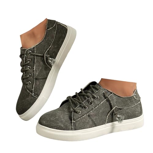 Xbemkste Freizeitschuhe Damen Sneaker Vintage Halbschuhe Bequeme Flache Schuhe Walkingschuhe Leichte Sommerschuhe Lässige Schnürschuhe Damen Sportschuhe (39) von Xbemkste