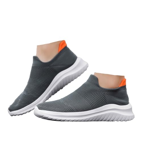 Xbemkste Freizeitschuhe Herren Sneaker Ohne Schnürsenkel Atmungsaktive Mesh Laufschuhe Bequeme Weiche Sohle Sportschuhe Slip On Lässige Schuhe Leichte Schlupfschuhe (Grey, 42.5) von Xbemkste