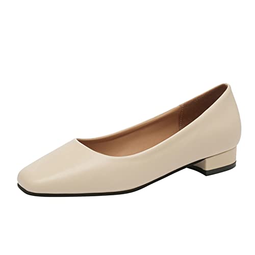 Xbemkste Gesundheitsschuhe Damen einfarbig Karree Zehen Flacher Mund Chunky Heel Freizeitschuhe Stöckelschuhe (Beige, 41) von Xbemkste