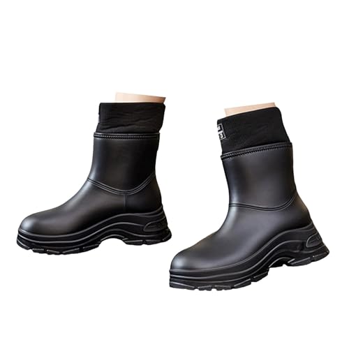 Xbemkste Gummistiefel Damen Halbhoch Gefüttert Wasserdicht Stiefel Regenstiefel rutschfeste Regenschuhe Gartenschuhe Rain Boots Gummistiefeletten Warm Winterstiefel (39) von Xbemkste
