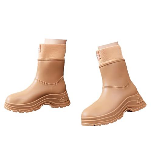 Xbemkste Gummistiefel Damen Halbhoch Gefüttert Wasserdicht Stiefel Regenstiefel rutschfeste Regenschuhe Gartenschuhe Rain Boots Gummistiefeletten Warm Winterstiefel (Brown, 40) von Xbemkste