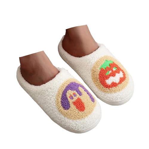Xbemkste Halloween Hausschuhe Damen Plüsch Funny Print Baumwolle Baumwollruhrschuhe Winter Warme Weicher Pantoffeln Fuzzy Pelz Slipper Gemütliche Memory Foam Haushaltsschuhe (A, 42) von Xbemkste