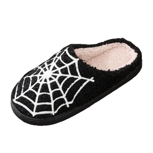 Xbemkste Halloween Hausschuhe Damen Plüsch Funny Print Baumwolle Baumwollruhrschuhe Winter Warme Weicher Pantoffeln Fuzzy Pelz Slipper Gemütliche Memory Foam Haushaltsschuhe (C, 37.5) von Xbemkste
