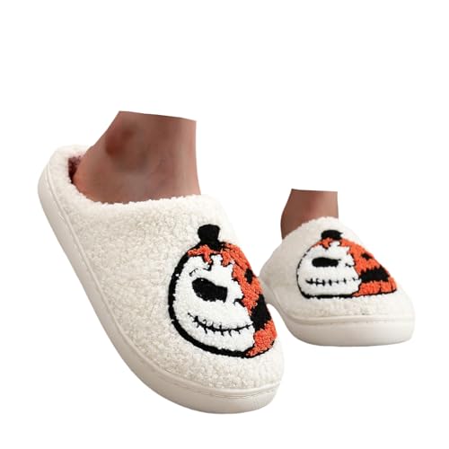 Xbemkste Halloween Hausschuhe Damen Plüsch Funny Print Baumwolle Baumwollruhrschuhe Winter Warme Weicher Pantoffeln Fuzzy Pelz Slipper Gemütliche Memory Foam Haushaltsschuhe (D, 40.5) von Xbemkste