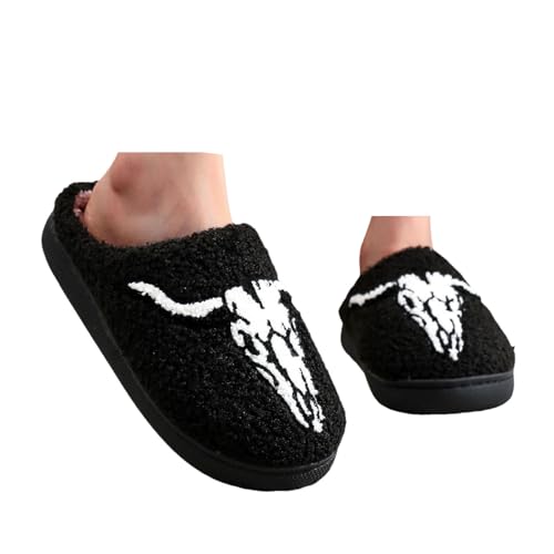 Xbemkste Halloween Hausschuhe Damen Plüsch Funny Print Baumwolle Baumwollruhrschuhe Winter Warme Weicher Pantoffeln Fuzzy Pelz Slipper Gemütliche Memory Foam Haushaltsschuhe (E, 37.5) von Xbemkste