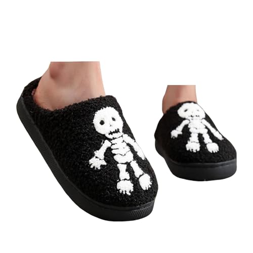 Xbemkste Halloween Hausschuhe Damen Plüsch Funny Print Baumwolle Baumwollruhrschuhe Winter Warme Weicher Pantoffeln Fuzzy Pelz Slipper Gemütliche Memory Foam Haushaltsschuhe (F, 37.5) von Xbemkste