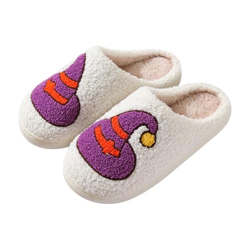 Xbemkste Halloween Hausschuhe Damen Winter Plüsch Pantoffeln Pumpkin Slippers Halloween Kürbis Schlappen Flauschige Winter Bequeme Hausschuh Funny Print Baumwolle Plüschschuhe (D, 35) von Xbemkste