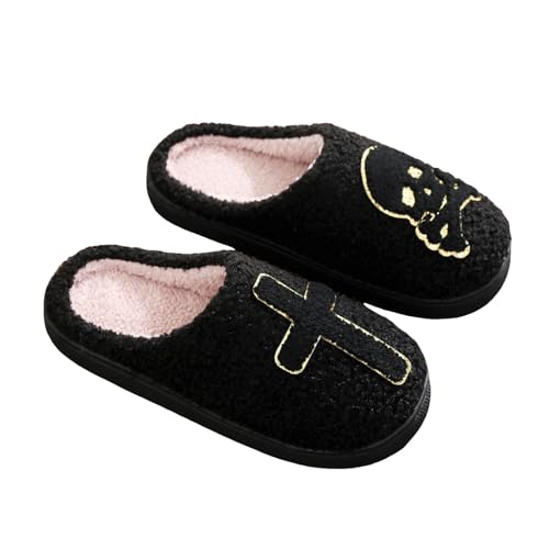 Xbemkste Halloween Hausschuhe Kürbis Damen Weiche Fleece Slippers Warme Kuschelig Plüsch Hauspantoffeln Halloween Print Hausschuhe Winter Cozy Flauschige Filzpantoffeln (A, 39) von Xbemkste