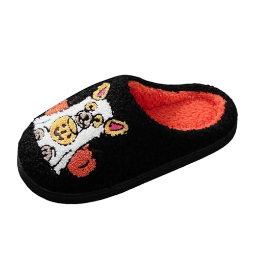 Xbemkste Halloween Hausschuhe Kürbis Damen Weiche Fleece Slippers Warme Kuschelig Plüsch Hauspantoffeln Halloween Print Hausschuhe Winter Cozy Flauschige Filzpantoffeln (B, 39) von Xbemkste