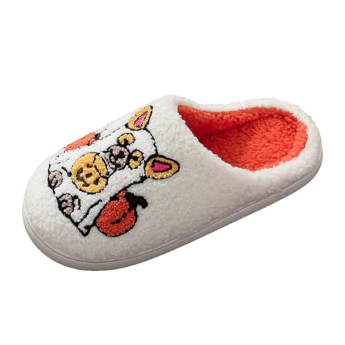 Xbemkste Halloween Hausschuhe Kürbis Damen Weiche Fleece Slippers Warme Kuschelig Plüsch Hauspantoffeln Halloween Print Hausschuhe Winter Cozy Flauschige Filzpantoffeln (C, 37.5) von Xbemkste