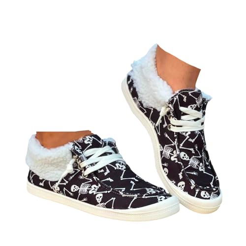Xbemkste Halloween Schuhe Damen Canvas Schuhe Bequeme Schnürschuhe Freizeitschuhe Damen Flache Schuhe Leichte Halbschuhe Komfort Walkingschuhe Lässige Outdoorschuhe (40) von Xbemkste