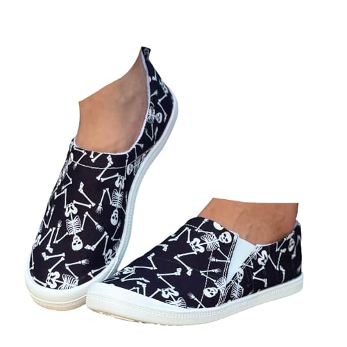 Xbemkste Halloween Schuhe Damen Canvas Schuhe Slip On Flache Schuhe Bequeme Sommerschuhe Leichte Schlupfschuhe Komfort Freizeitschuhe Damen Halbschuhe Walkingschuhe (39) von Xbemkste