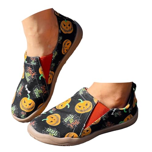 Xbemkste Halloween Schuhe Damen Slip On Freizeitschuhe Halloween Flache Schuhe Canvas Schuhe Bequeme Schlupfschuhe Bequeme Walkingschuhe Lässige Slipper (37) von Xbemkste