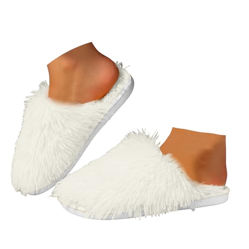Xbemkste Hausschuhe Damen Gemütliche Plüsch Pantoffeln mit Flauschigem Fell Winter Warm Bequeme Slippers Offene Fersen Lustige Haus Plüschschuhe für Drinnen,Cosplay,Party (White, 37) von Xbemkste