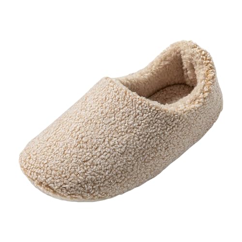 Xbemkste Hausschuhe Damen Geschlossen Warme Gemütliche Pantoffeln Winter Fuzzy Pelz Hausschuhe Gefüttert Weiches rutschfeste Filzpantoffeln Memory Foam Hausslippers Indoor Outdoor (Khaki, 36) von Xbemkste