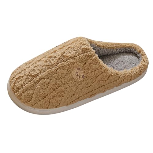 Xbemkste Hausschuhe Damen Herren Plüsch Pantoffeln Weiches Gemütliche Niedliche Cartoon Print Baumwollruhrschuhe rutschfeste Cozy Slippers Plüschhausschuhe Filzpantoffel (Coffee, 35) von Xbemkste