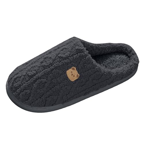 Xbemkste Hausschuhe Damen Herren Plüsch Pantoffeln Weiches Gemütliche Niedliche Cartoon Print Baumwollruhrschuhe rutschfeste Cozy Slippers Plüschhausschuhe Filzpantoffel (Grey, 35) von Xbemkste