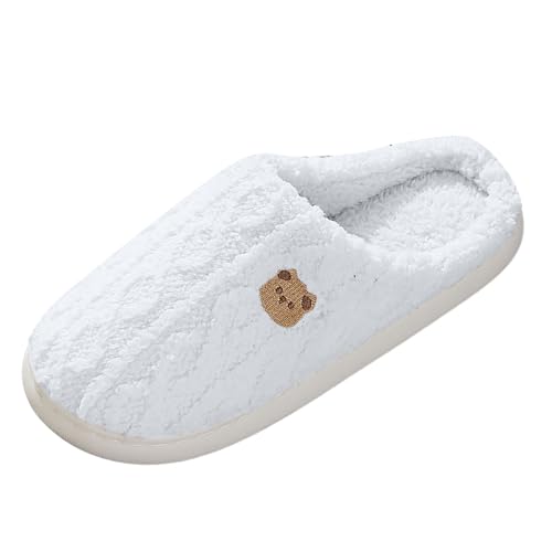 Xbemkste Hausschuhe Damen Herren Plüsch Pantoffeln Weiches Gemütliche Niedliche Cartoon Print Baumwollruhrschuhe rutschfeste Cozy Slippers Plüschhausschuhe Filzpantoffel (White, 35) von Xbemkste