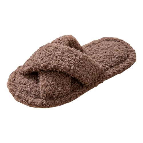 Xbemkste Hausschuhe Damen Plüsch Warme Offener Zeh Slippers Winter Bequeme Fuzzy Pelz Pantoffeln Weiches Flauschige Antirutsch Haushaltsschuhe Lammfell Schlappen Plüschschuhe (Brown, 36) von Xbemkste