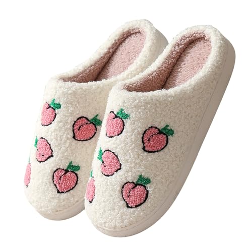 Xbemkste Hausschuhe Damen Plüsch Warme Pantoffeln mit Fruchtmuster Süße Filz Slippers Bequeme Flauschige Filzpantoffeln Weiches Antirutsch Haushaltsschuhe Outdoor/Indoor (B, 42) von Xbemkste