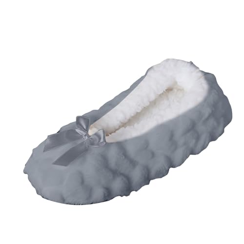 Xbemkste Hausschuhe Damen Plüsch Winter Warme Flauschige Pantoffeln Slippers Weiche Bequeme Ballerina Hausschuhe Kuschelsocken Kunstwolle Wohnschuhe Weihnacht Geschenk (Grey, 42) von Xbemkste