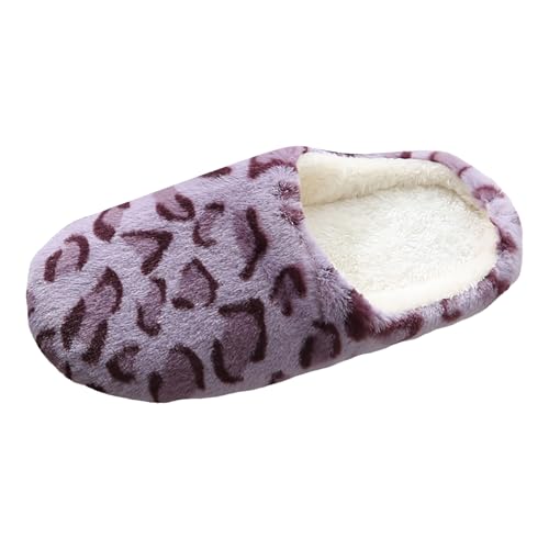 Xbemkste Hausschuhe Damen Plüsch Winter Warme Kuschelig Flauschige Pantoletten Schöne Dicke Gefütterte Weiche Slippers Rutschfeste Bequeme Wohnschuhe Winterschuhe (Purple, 39) von Xbemkste