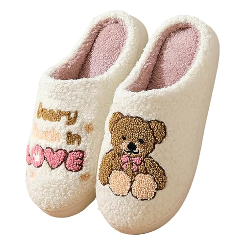 Xbemkste Hausschuhe Damen Plüsch Winter Warme Pantoffeln Flauschige Weiche Rutschfeste Slippers Hauspantoffeln Leichte Bequeme Winterschuhe Wohnschuhe Baumwolleschuhe (E, 39) von Xbemkste