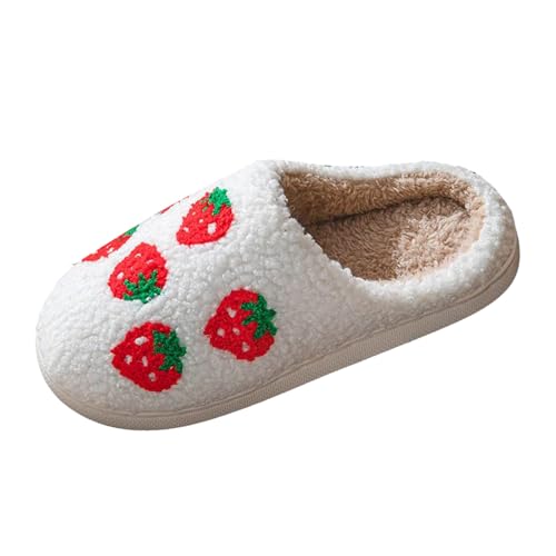 Xbemkste Hausschuhe Damen Plüsch Winter Warme Pantoffeln Gemütliche Flauschige Slippers Niedliche Weihnachten Filzpantoffeln weiche rutschfeste Hauspantoffeln Indoor (Red, 42) von Xbemkste
