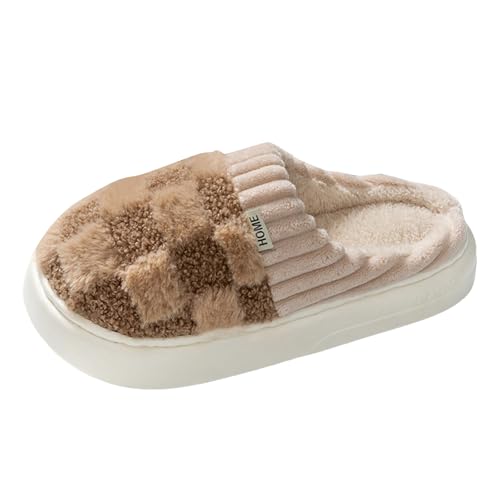 Xbemkste Hausschuhe Damen Plüsch Winter Warme und Anti Pantoffeln Kuschelig Flauschige Dicke Gefütterte Weiche Slide Slippers Bequeme Wohnschuhe für den Innenbereich (Coffee, 40.5) von Xbemkste