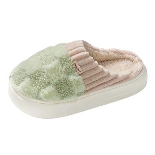 Xbemkste Hausschuhe Damen Plüsch Winter Warme und Anti Pantoffeln Kuschelig Flauschige Dicke Gefütterte Weiche Slide Slippers Bequeme Wohnschuhe für den Innenbereich (Green, 37.5) von Xbemkste