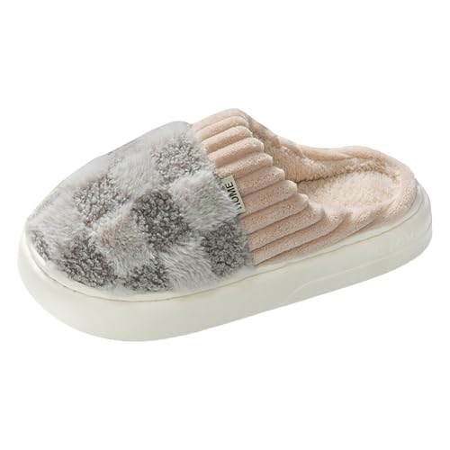 Xbemkste Hausschuhe Damen Plüsch Winter Warme und Anti Pantoffeln Kuschelig Flauschige Dicke Gefütterte Weiche Slide Slippers Bequeme Wohnschuhe für den Innenbereich (Grey, 39) von Xbemkste