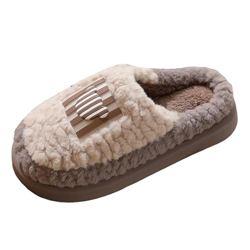 Xbemkste Hausschuhe Damen Warm Winter Plüsch Pantoffeln Niedliche Filzpantoffeln Memory Foam Weiches Flauschige Hausslippers Rutschfeste Verdicken Wärmende Haushaltsschuhe (Coffee, 34) von Xbemkste