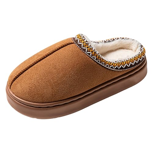 Xbemkste Hausschuhe Damen Warme Baumwolleschuhe Winter Gemütliche Plüsch Pantoffeln Memory Foam Gefütterte Flauschige Slippers Weiches Verdicken Wohnschuhe Indoor Outdoor (Brown, 37) von Xbemkste