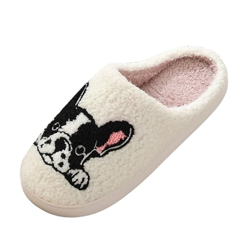 Xbemkste Hausschuhe Damen Winter Herren Slippers Warme Plüsch Pantoffeln Niedliche Cartoon Tiere Print Filzpantoffeln Flauschige Weiches Hauspantoffeln Gemütliche Schlappen (B, 36) von Xbemkste