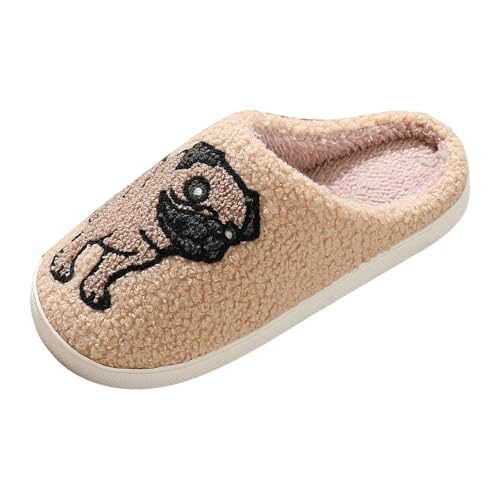 Xbemkste Hausschuhe Damen Winter Herren Slippers Warme Plüsch Pantoffeln Niedliche Cartoon Tiere Print Filzpantoffeln Flauschige Weiches Hauspantoffeln Gemütliche Schlappen (D, 40.5) von Xbemkste