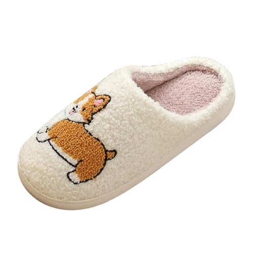 Xbemkste Hausschuhe Damen Winter Herren Slippers Warme Plüsch Pantoffeln Niedliche Cartoon Tiere Print Filzpantoffeln Flauschige Weiches Hauspantoffeln Gemütliche Schlappen (F, 37.5) von Xbemkste