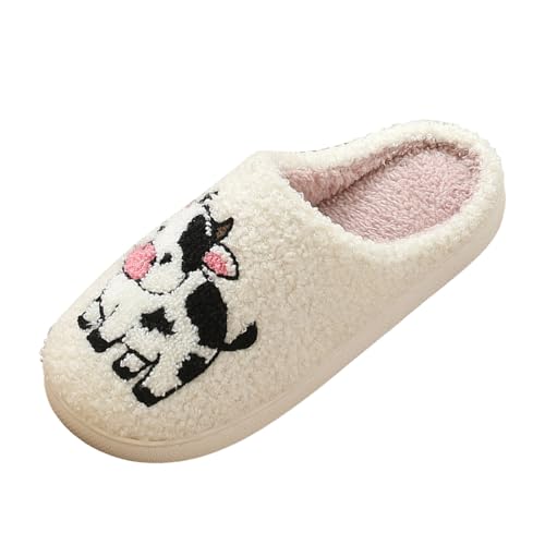 Xbemkste Hausschuhe Damen Winter Herren Slippers Warme Plüsch Pantoffeln Niedliche Cartoon Tiere Print Filzpantoffeln Flauschige Weiches Hauspantoffeln Gemütliche Schlappen (G, 42) von Xbemkste