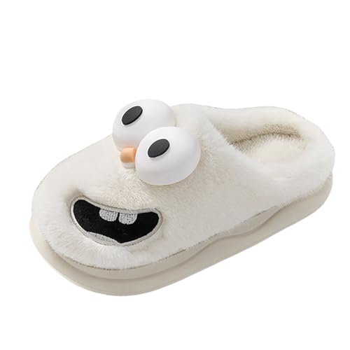 Xbemkste Hausschuhe Damen Winter Plüsch Cute Funny 3d Big Eye Dog Slipper Kuss-Hausschuhe Flauschige Weiches Kuschelig Warme Pantoffeln mit großem Augen-Cartoon-Muster (Beige, 39) von Xbemkste