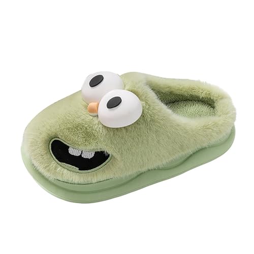 Xbemkste Hausschuhe Damen Winter Plüsch Cute Funny 3d Big Eye Dog Slipper Kuss-Hausschuhe Flauschige Weiches Kuschelig Warme Pantoffeln mit großem Augen-Cartoon-Muster (Green, 37.5) von Xbemkste