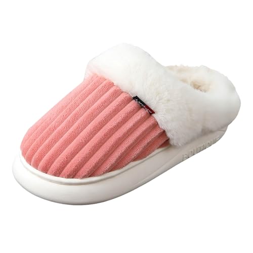 Xbemkste Hausschuhe Damen Winter Plüsch Pantoffeln Herren Memory Foam Weiche Offene Fersen Baumwolleschuhe Warm Bequeme Antirutsch Hausslippers mit Pelzrand Futter Hüttenschuh (37) von Xbemkste