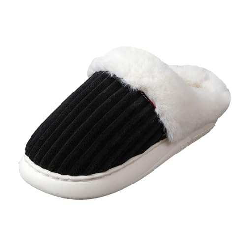 Xbemkste Hausschuhe Damen Winter Plüsch Pantoffeln Herren Memory Foam Weiche Offene Fersen Baumwolleschuhe Warm Bequeme Antirutsch Hausslippers mit Pelzrand Futter Hüttenschuh (37) von Xbemkste