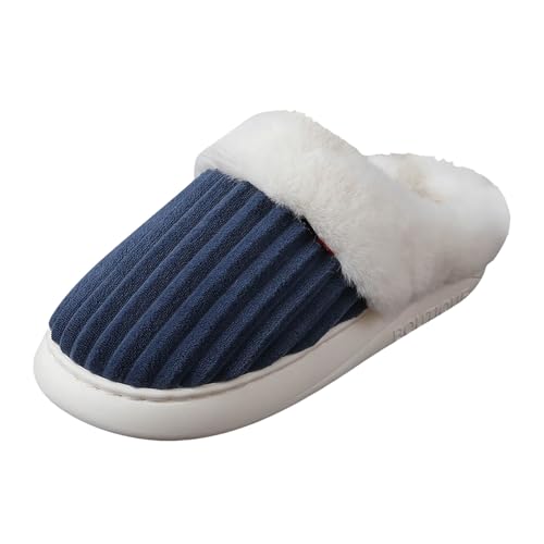 Xbemkste Hausschuhe Damen Winter Plüsch Pantoffeln Herren Memory Foam Weiche Offene Fersen Baumwolleschuhe Warm Bequeme Antirutsch Hausslippers mit Pelzrand Futter Hüttenschuh (Blue, 37) von Xbemkste