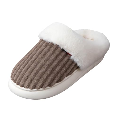 Xbemkste Hausschuhe Damen Winter Plüsch Pantoffeln Herren Memory Foam Weiche Offene Fersen Baumwolleschuhe Warm Bequeme Antirutsch Hausslippers mit Pelzrand Futter Hüttenschuh (Coffee, 41) von Xbemkste