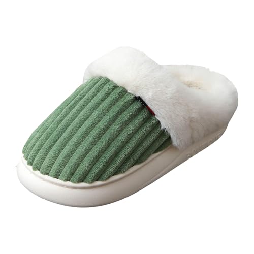 Xbemkste Hausschuhe Damen Winter Plüsch Pantoffeln Herren Memory Foam Weiche Offene Fersen Baumwolleschuhe Warm Bequeme Antirutsch Hausslippers mit Pelzrand Futter Hüttenschuh (Green, 41) von Xbemkste